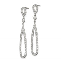 Sterling Silver Rhodium-plated Polished CZ Teardrop Post Dangle Earrings view 2