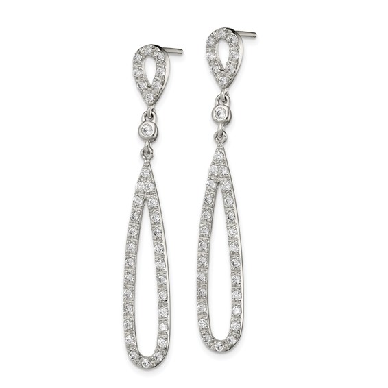 Sterling Silver Rhodium-plated Polished CZ Teardrop Post Dangle Earrings