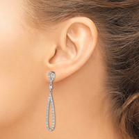 Sterling Silver Rhodium-plated Polished CZ Teardrop Post Dangle Earrings view 3