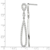 Sterling Silver Rhodium-plated Polished CZ Teardrop Post Dangle Earrings view 4