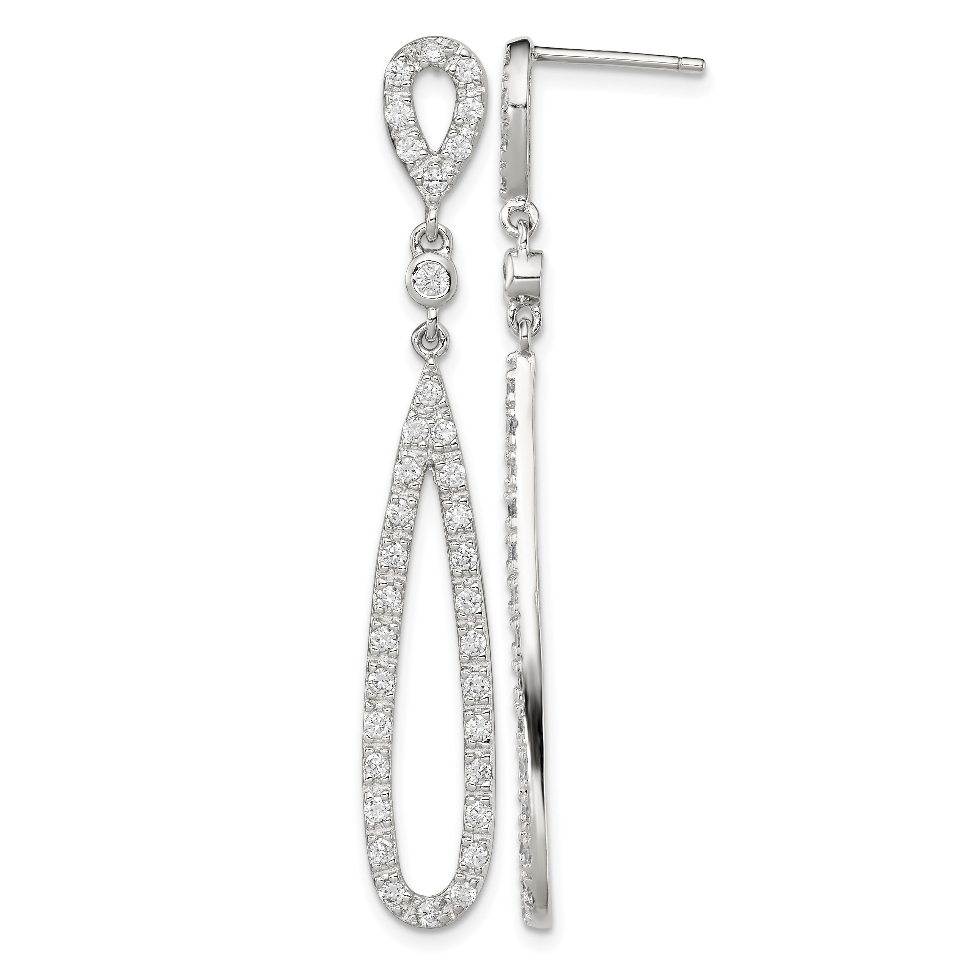 Sterling Silver Rhodium-plated Polished CZ Teardrop Post Dangle Earrings (QE9293)
