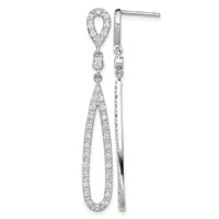 Sterling Silver Rhodium-plated Polished CZ Teardrop Post Dangle Earrings view 1