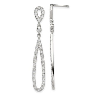 Sterling Silver Rhodium-plated Polished CZ Teardrop Post Dangle Earrings