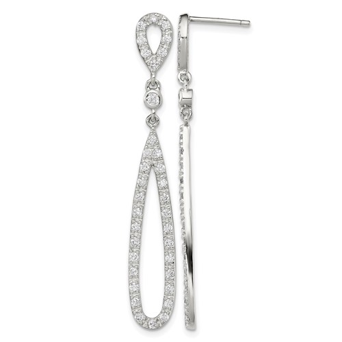 Sterling Silver Rhodium-plated Polished CZ Teardrop Post Dangle Earrings