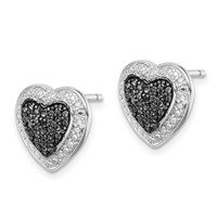 Sterling Silver Black Rhodium Plated Black CZ Heart Post Earrings view 2