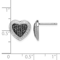 Sterling Silver Black Rhodium Plated Black CZ Heart Post Earrings view 4