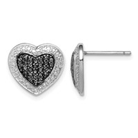 Sterling Silver Black Rhodium Plated Black CZ Heart Post Earrings view 1