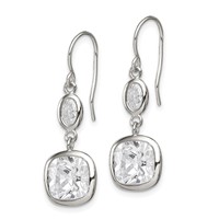 Sterling Silver Rhodium-plated Polished Oval & Square CZ Dangle Earrings view 2