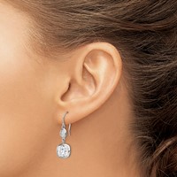 Sterling Silver Rhodium-plated Polished Oval & Square CZ Dangle Earrings view 3