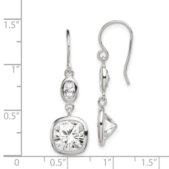 Sterling Silver Rhodium-plated Polished Oval & Square CZ Dangle Earrings