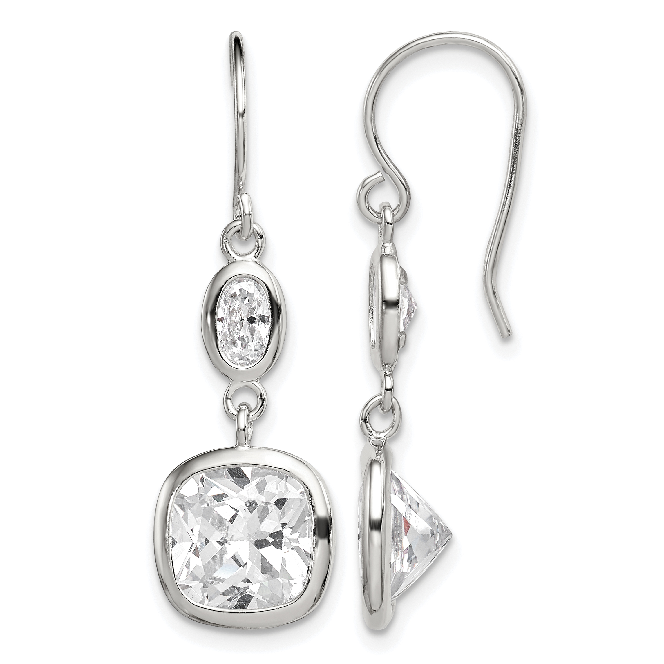 Sterling Silver Rhodium-plated Polished Oval & Square CZ Dangle Earrings (QE9309)