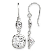 Sterling Silver Rhodium-plated Polished Oval & Square CZ Dangle Earrings view 1