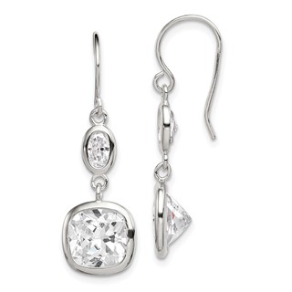 Sterling Silver Rhodium-plated Polished Oval & Square CZ Dangle Earrings