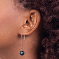 Sterling Silver Rhodium-plated 9-10mm Black Round Freshwater Cultured Pearl Dangle Earrings view 3