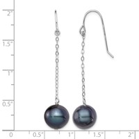 Sterling Silver Rhodium-plated 9-10mm Black Round Freshwater Cultured Pearl Dangle Earrings view 4