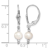 Sterling Silver Rhodium-plated 6-7mm White Semi-Round Freshwater Cultured Pearl Leverback Dangle Earrings view 4