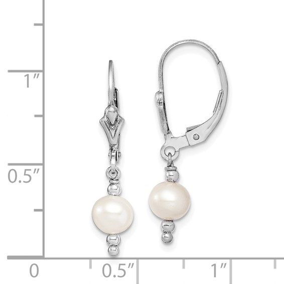 Sterling Silver Rhodium-plated 6-7mm White Semi-Round Freshwater Cultured Pearl Leverback Dangle Earrings