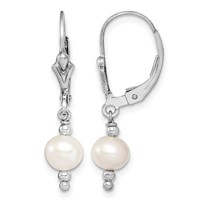 Sterling Silver Rhodium-plated 6-7mm White Semi-Round Freshwater Cultured Pearl Leverback Dangle Earrings view 1
