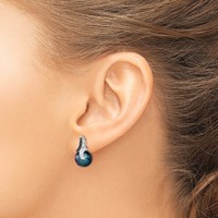 Sterling Silver Polished Black and White CZ Earrings with 9-10mm Black Imitation Shell Pearl Post view 3