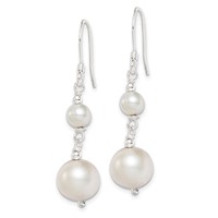 Sterling Silver Polished 6-10mm Freshwater Cultured Pearl Dangle Earrings view 2