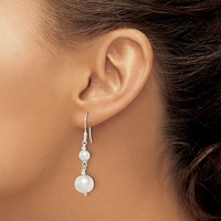 Sterling Silver Polished 6-10mm Freshwater Cultured Pearl Dangle Earrings view 3