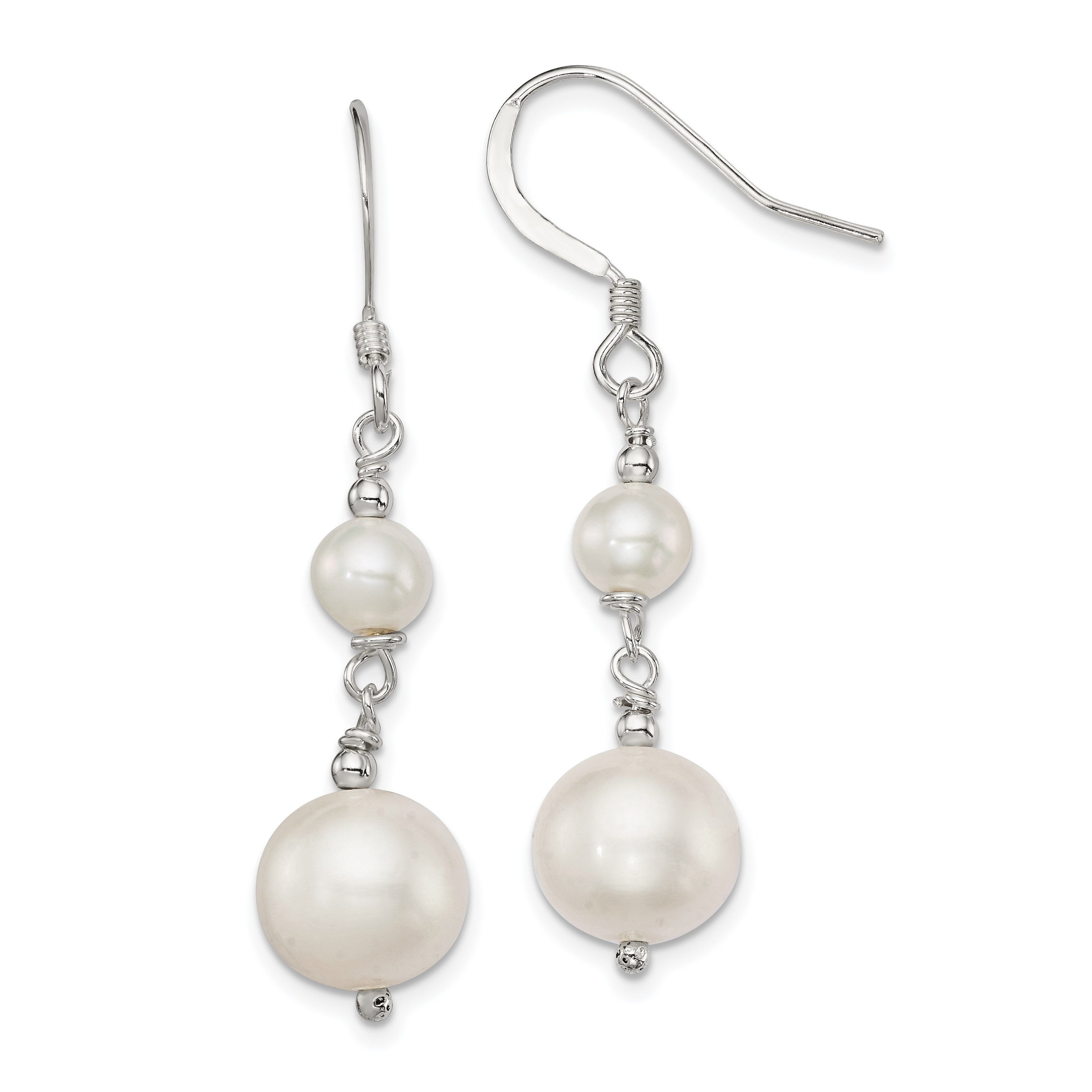 Sterling Silver Polished 6-10mm Freshwater Cultured Pearl Dangle Earrings (QE9364)