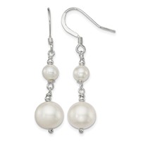 Sterling Silver Polished 6-10mm Freshwater Cultured Pearl Dangle Earrings view 1