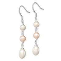 Sterling Silver Polished Pink & White 5-7mm Freshwater Cultured Pearl Dangle Earrings view 2