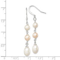 Sterling Silver Polished Pink & White 5-7mm Freshwater Cultured Pearl Dangle Earrings view 4