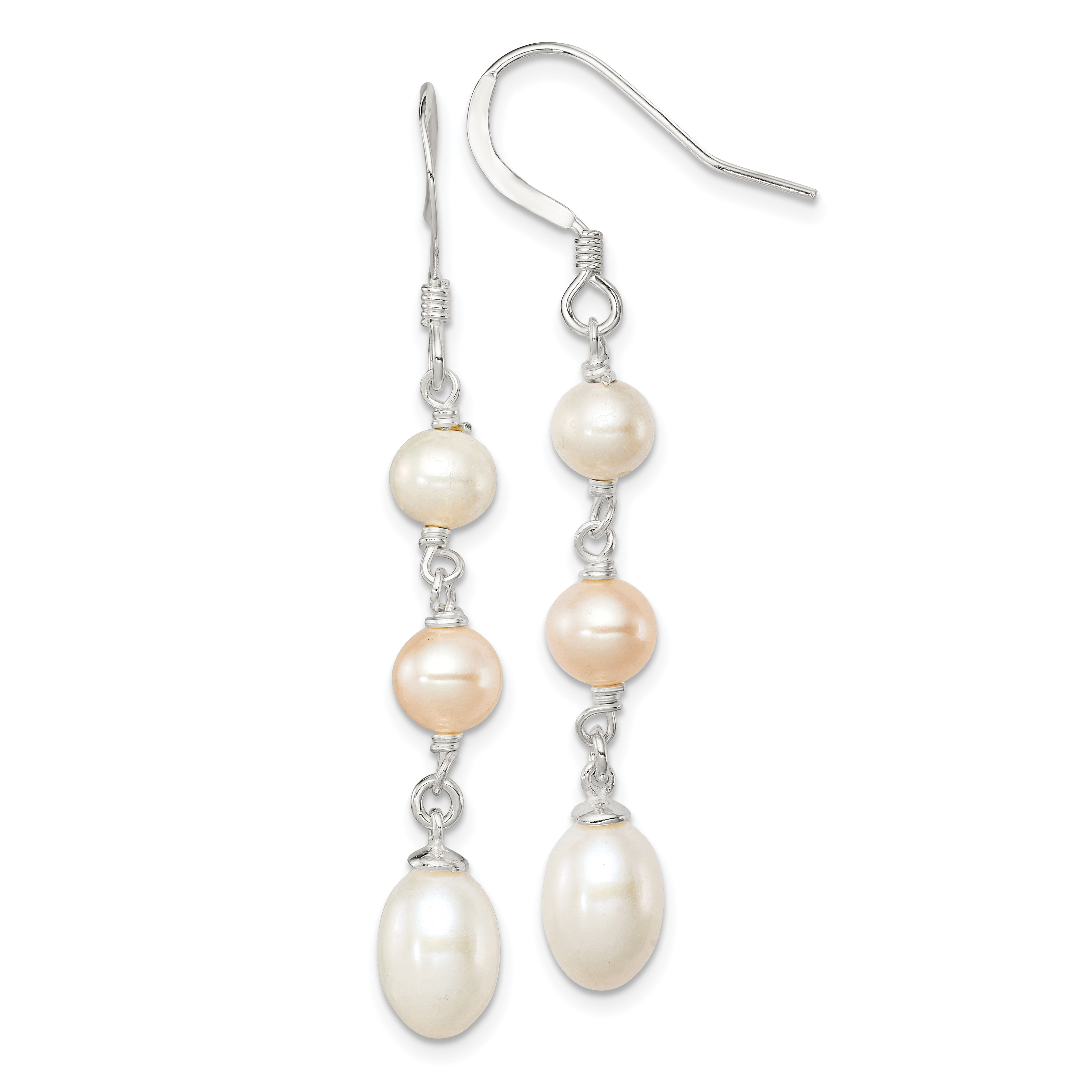 Sterling Silver Polished Pink & White 5-7mm Freshwater Cultured Pearl Dangle Earrings (QE9368)
