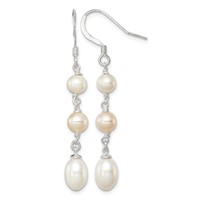 Sterling Silver Polished Pink & White 5-7mm Freshwater Cultured Pearl Dangle Earrings view 1