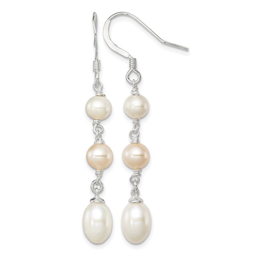 Sterling Silver Polished Pink & White 5-7mm Freshwater Cultured Pearl Dangle Earrings