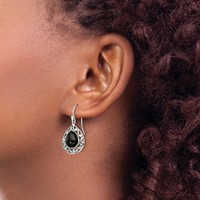 Sterling Silver Polished & Antiqued Filigree Onyx Teardrop Dangle Earrings view 3