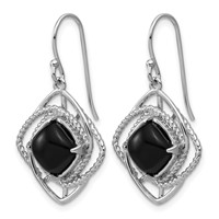 Sterling Silver Rhodium-plated Polished & Twisted Onyx Dangle Earrings view 2