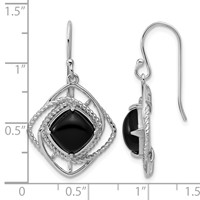 Sterling Silver Rhodium-plated Polished & Twisted Onyx Dangle Earrings view 4