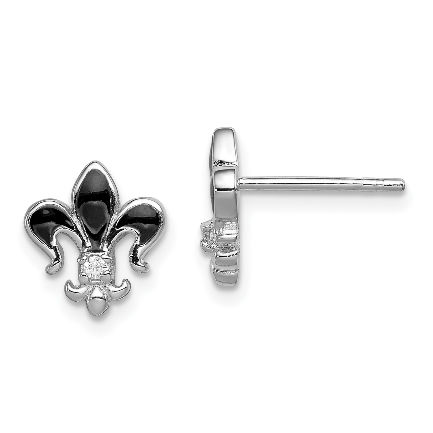 Sterling Silver Rhodium Plated Cz Enamel Fleur De Lis Earrings Image Is Loading Sterling Silver Rhodium Plated Cz Amp Enamel Fleur