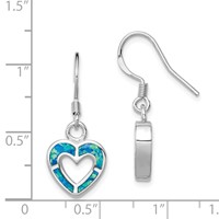 Sterling Silver RH-plated Blue Created Opal Inlay Heart Dangle Earrings view 4