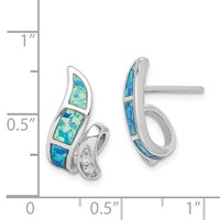 Sterling Silver RH-plated CZ & Blue Created Opal Twisted Post Earrings view 4