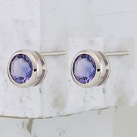 Sterling Silver Rhodium-plated Amethyst Post Earrings view 2