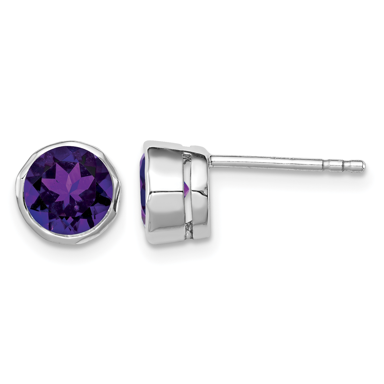 Sterling Silver Rhodium-plated Amethyst Post Earrings (QE9411AM)