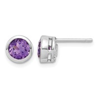 Sterling Silver Rhodium-plated Amethyst Post Earrings view 1