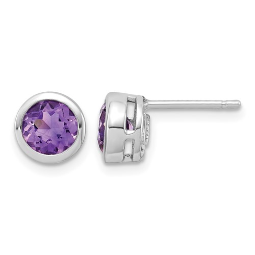 Sterling Silver Rhodium-plated Amethyst Post Earrings