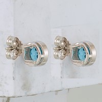 Sterling Silver Rhodium-plated Blue Topaz Circle Stud Earrings view 4