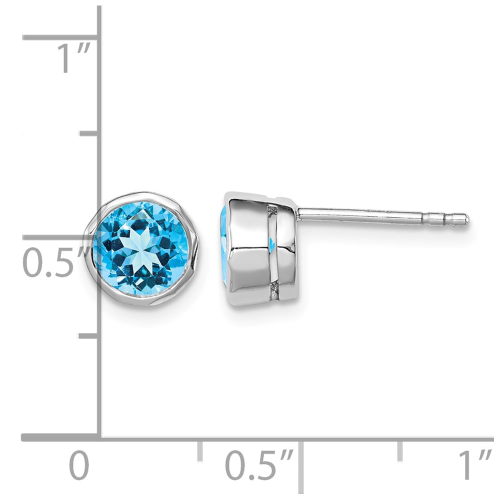 Sterling Silver Rhodium-plated Blue Topaz Circle Stud Earrings (QE9411BT)