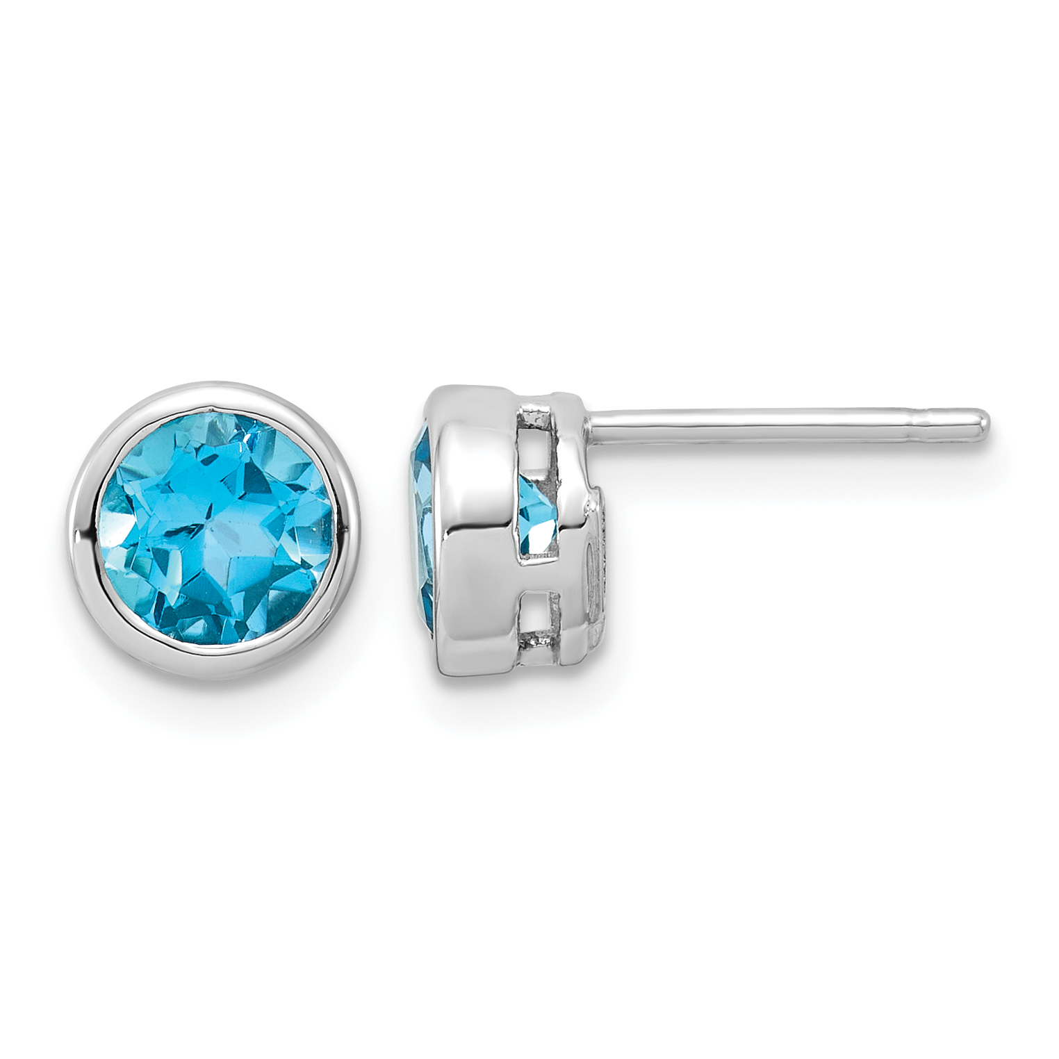 Sterling Silver Rhodium-plated Blue Topaz Circle Stud Earrings (QE9411BT)