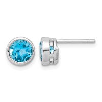 Sterling Silver Rhodium-plated Blue Topaz Circle Stud Earrings view 1