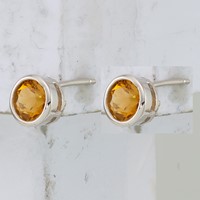 Sterling Silver Rhodium-plated Citrine Circle Stud Earrings view 2