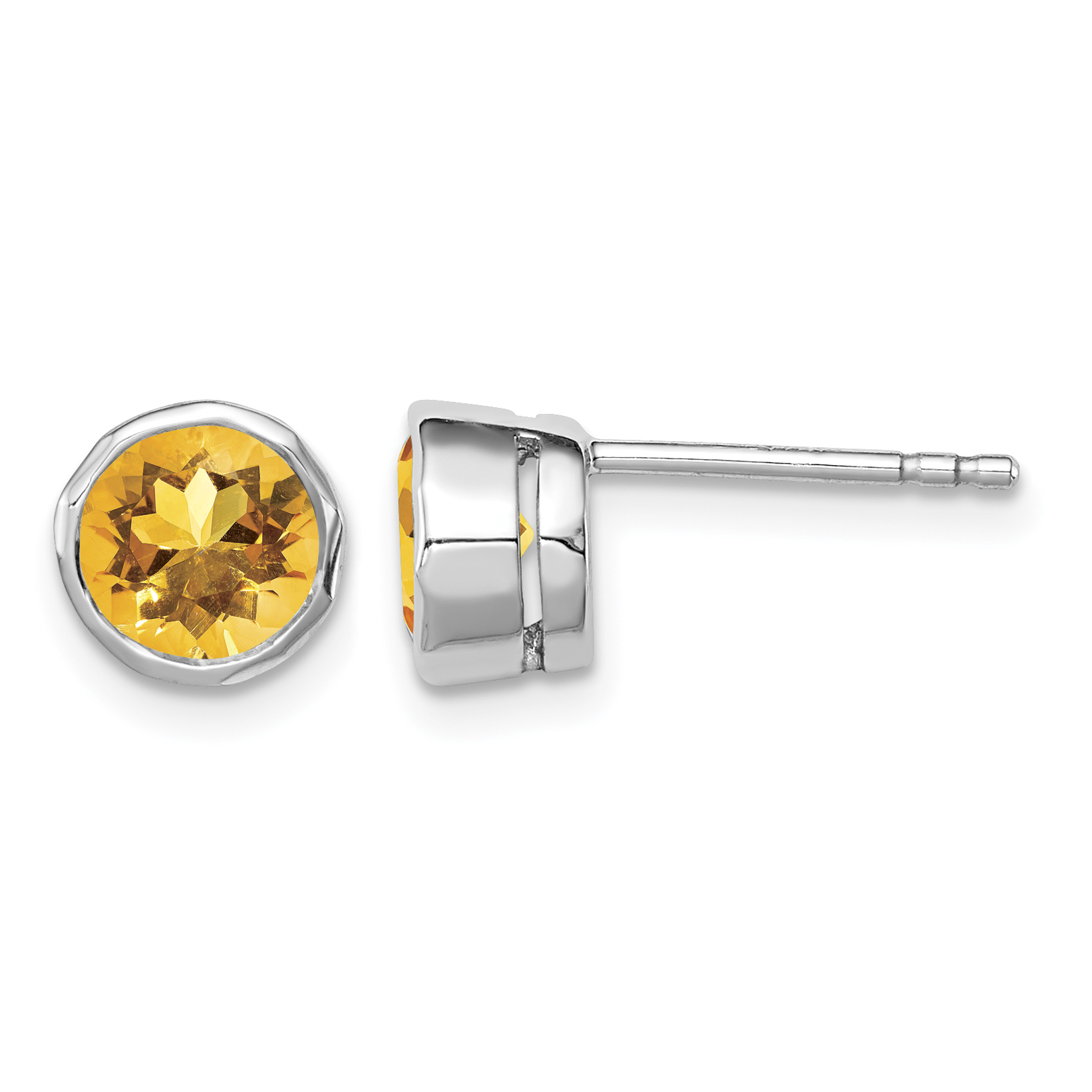 Sterling Silver Rhodium-plated Citrine Circle Stud Earrings (QE9411CI)