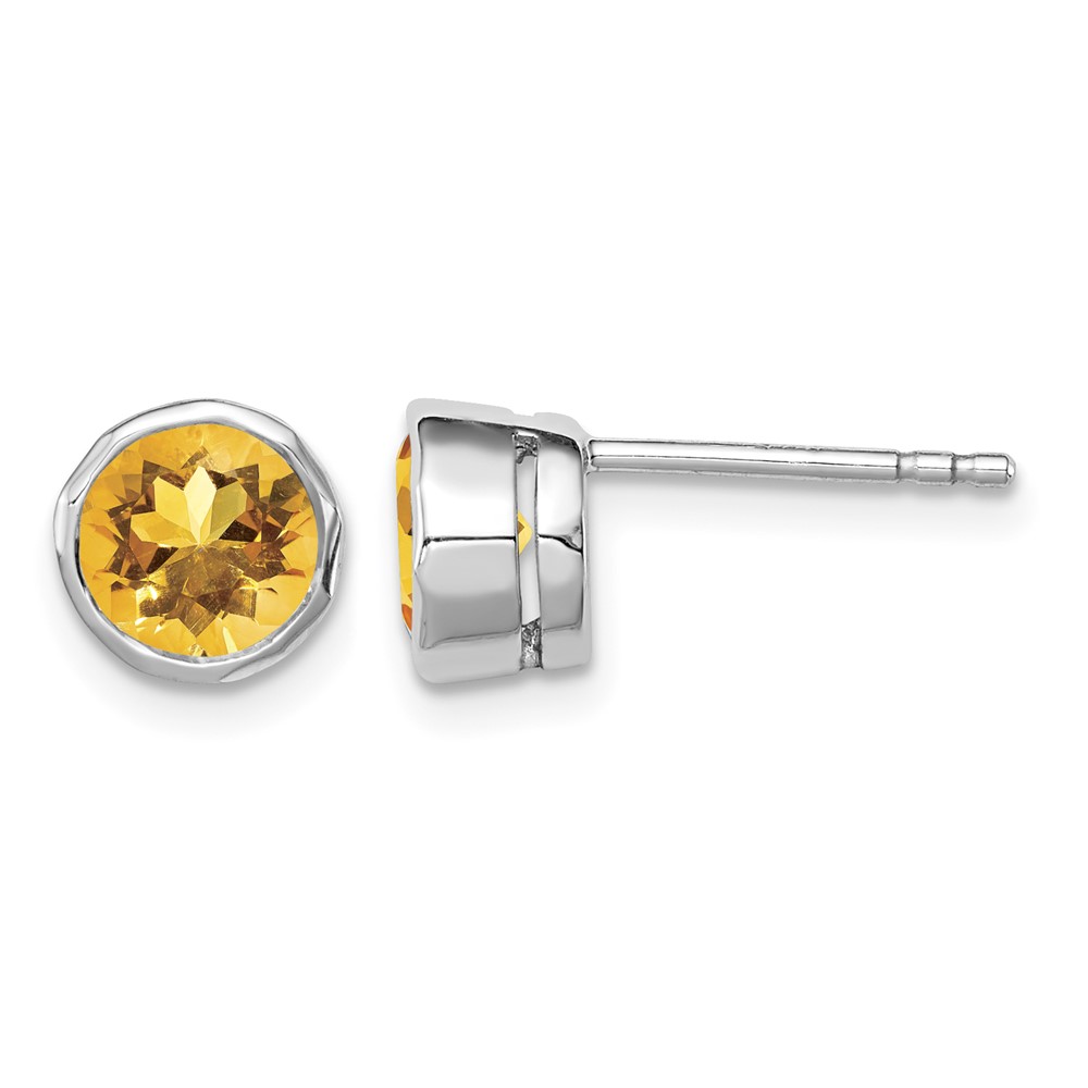 Sterling Silver Rhodium-plated Citrine Circle Stud Earrings (QE9411CI)