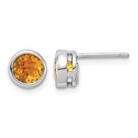 Sterling Silver Rhodium-plated Citrine Circle Stud Earrings view 1